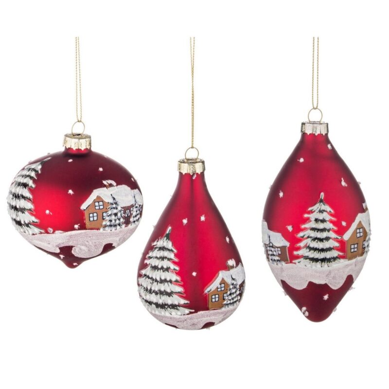Set 3 palle albero rosse casa decorate